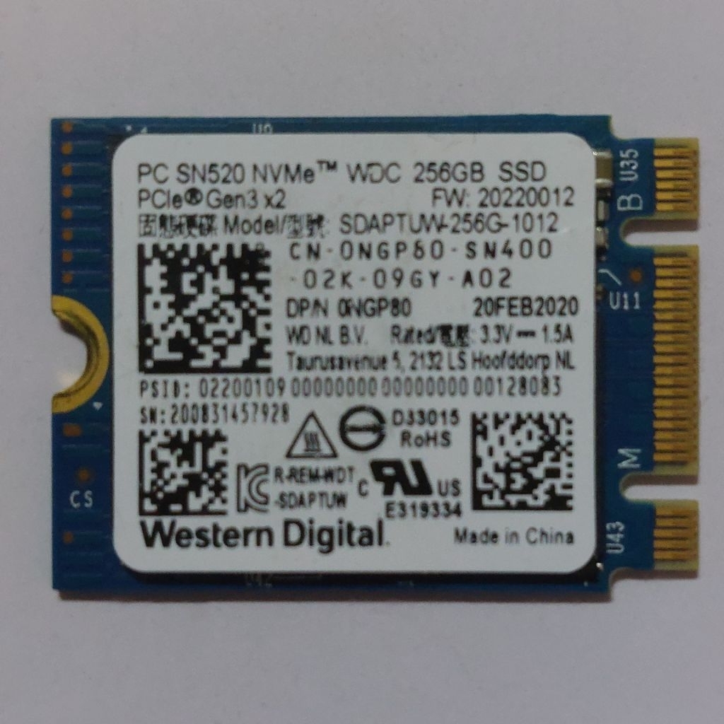 SSD M.2 NVME 2230 256 GB WD Western Digital PC SN520 B+M Key