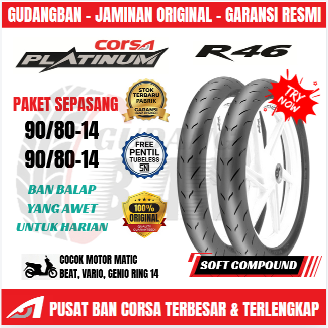 [ SOFT COMPOUND ] Ban CORSA PLATINUM R46 90/80-14 / SEPASANG - Specialis Cornering Harian Road Race 