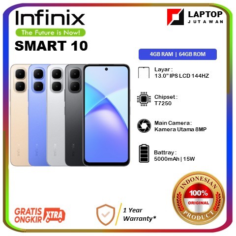 INFINIX Smart 10 - RAM 4/64GB | HP Kencang Baterai Besar | Garansi Resmi