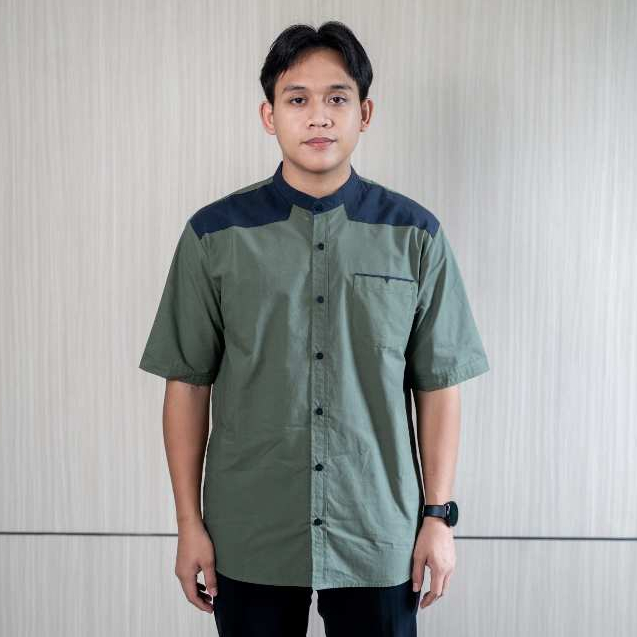 TWO-D Baju Kemeja Koko Muslim Pria Kerah Motif Lengan Pendek TD2674