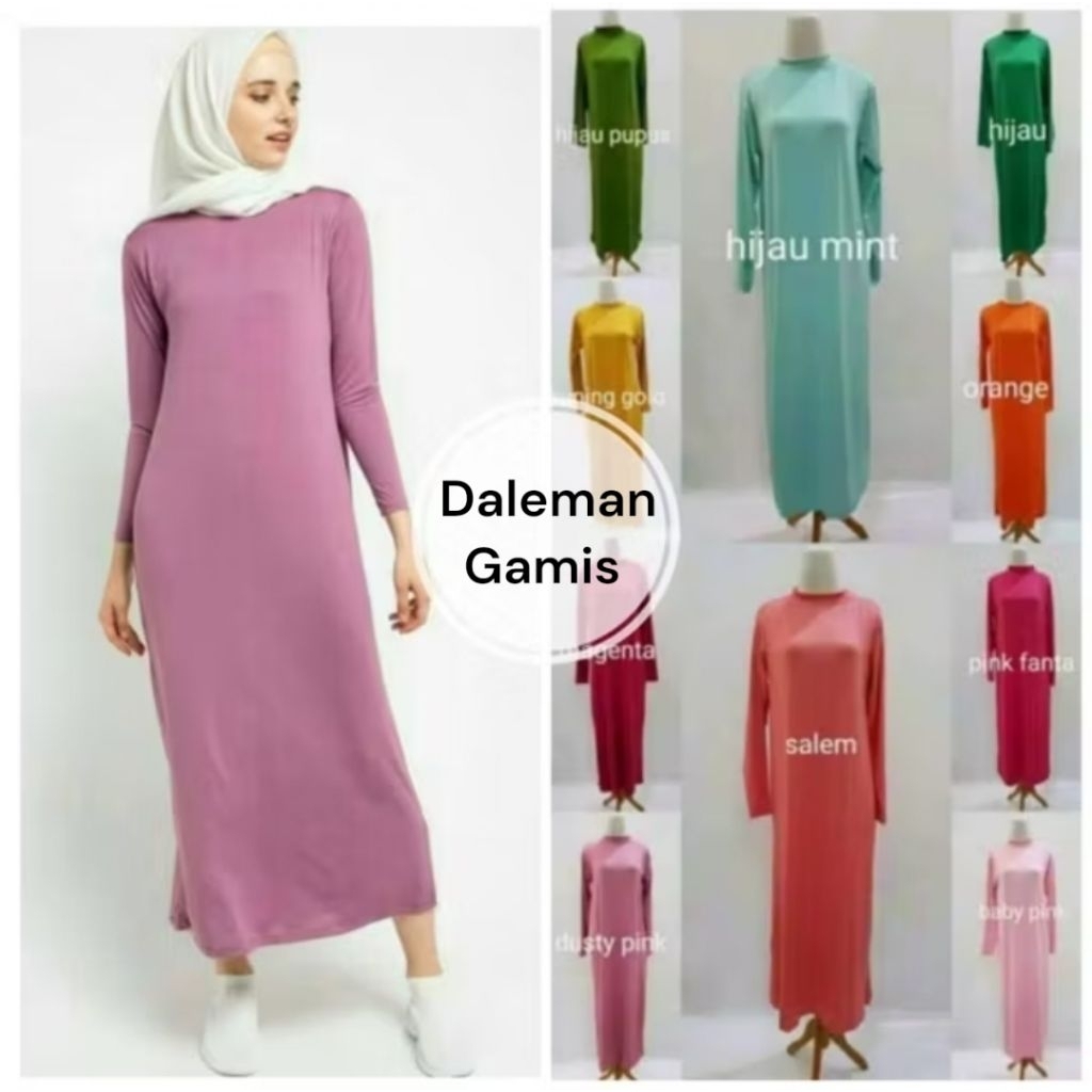 MANSET DALEMAN GAMIS SPANDEK  POLOS WANITA LENGAN PANJANG