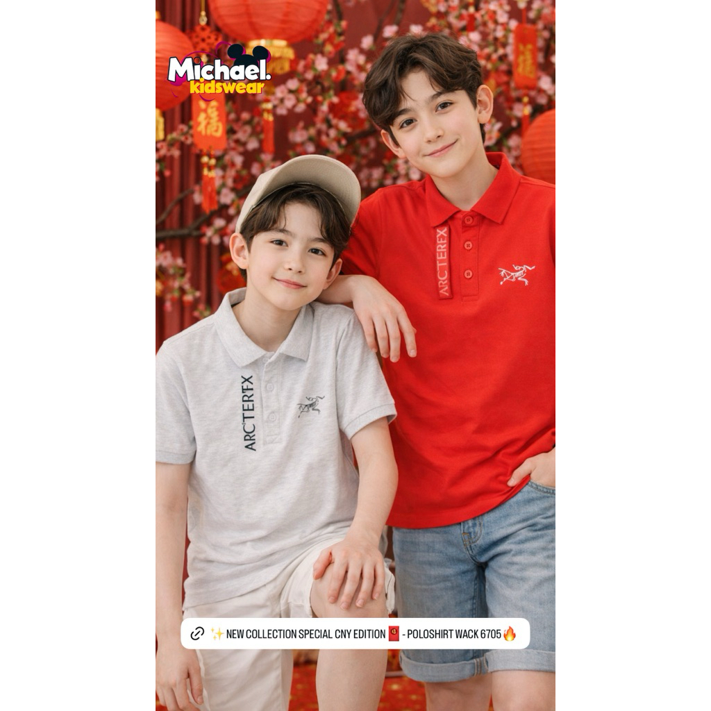Baju Kaos Kerah Poloshirt WACK 6705 Anak Edisi Imlek Cowok/Laki laki Style Premium Usia 2-17 Tahun B