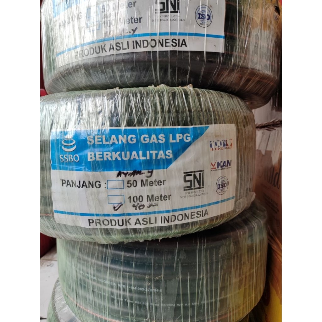Selang LPG / Selang Kompor Gas 900 PSI tersedia 2 lapis dan 3 lapis se Roll Merk SSBO