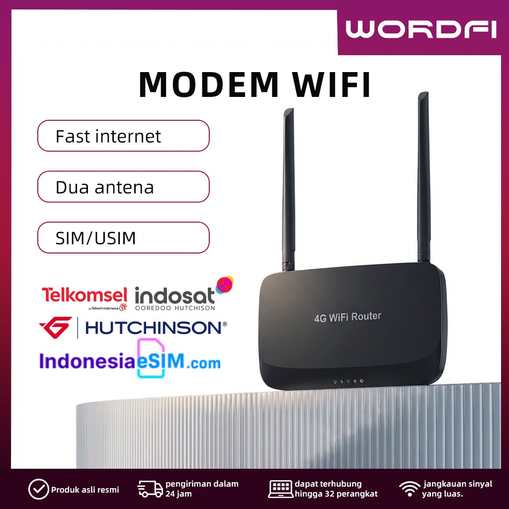 WORDFI Router mendukung kartu SIM 4G/5G mendukung koneksi multi-perangkat.
