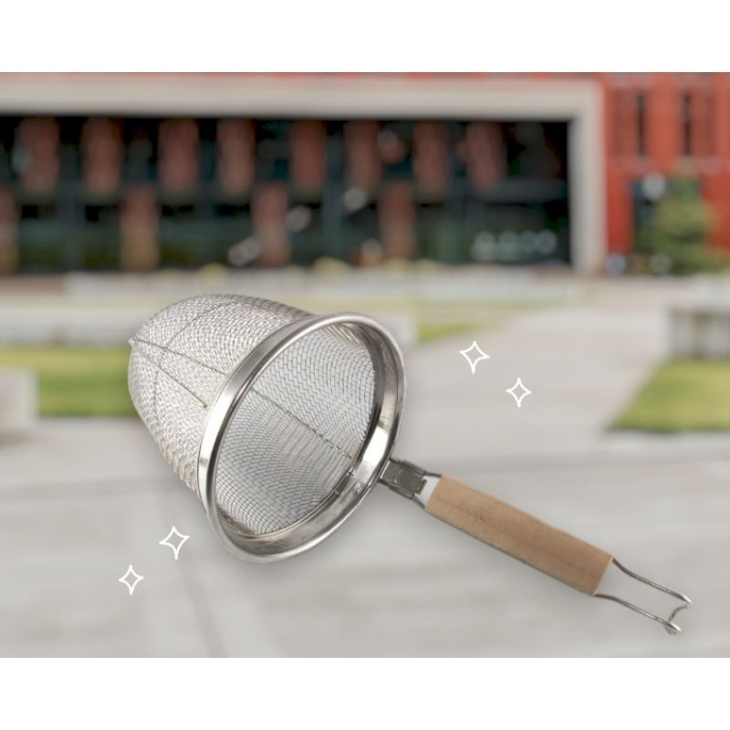 Saringan Mie Ayam / Bakmie / Pansit / Bihun / Kocokan Mie / Colander Serok Stainless Gagang Kayu