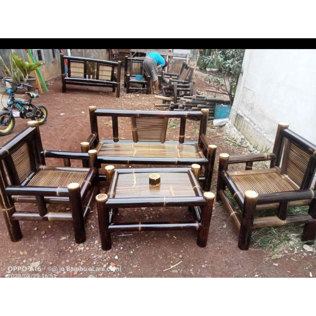 set kursi bambu hitam polos