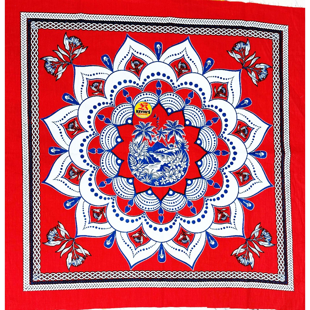 LENSO MERAH / LENSO ADAT MALUKU motif PANTAI MALUKU, ukuran 65x65, bahan 100% Katun, tidak  Luntur, 