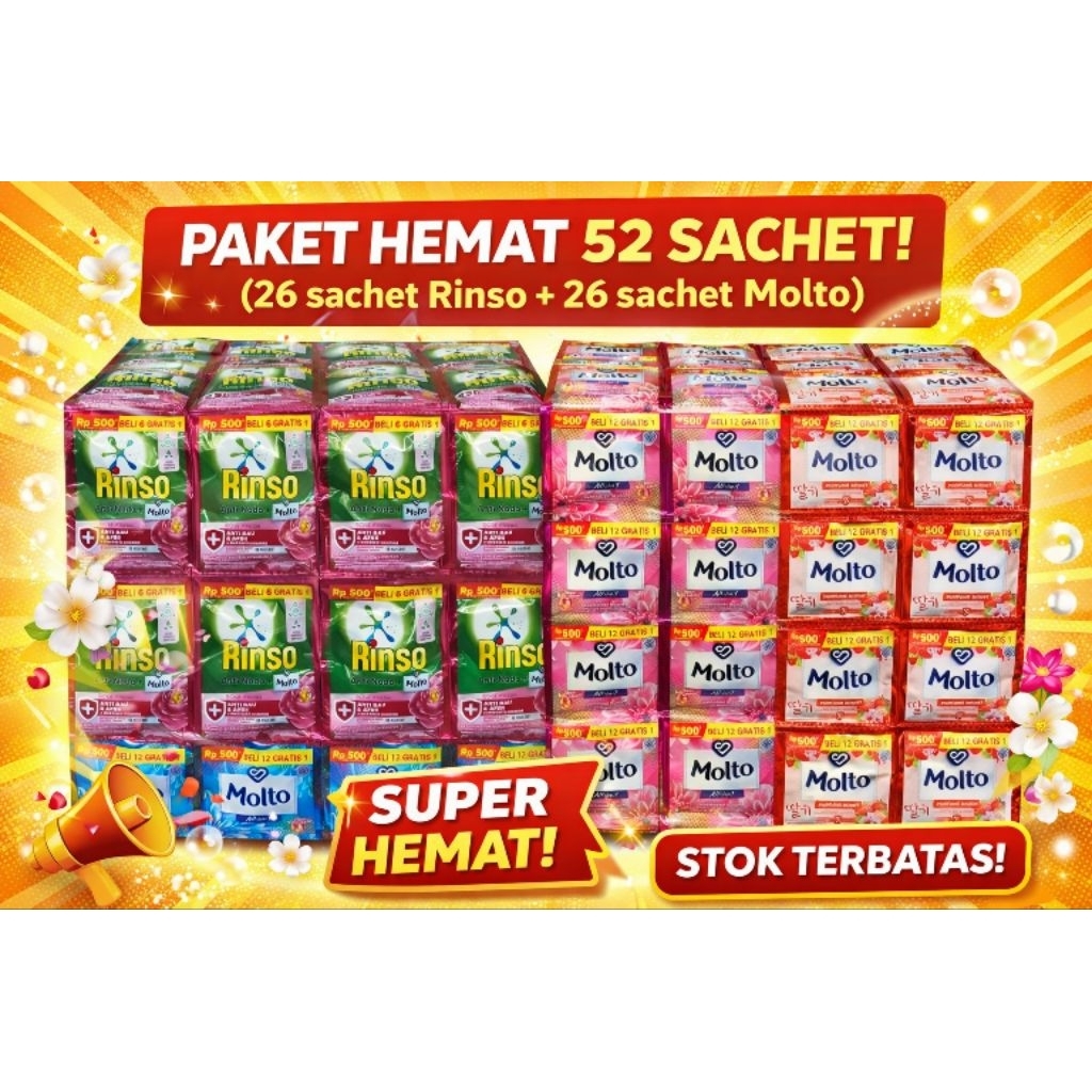 Rinso cair + molto cair 52 sachet ( 26 rinso + 26 molto )
