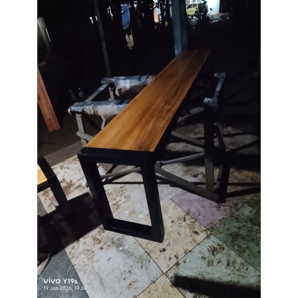 kursi panjang /kursi kayu kaki besi 150x30x45