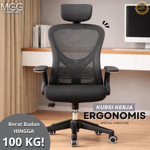 Office Chair / Kursi Kantor Kursi Kerja Jaring dengan Senderan Kepala Sangat Nyaman