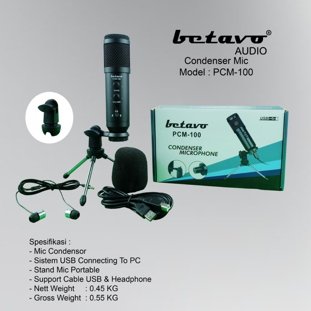 BETAVO AUDIO Mic Condensor PCM-100 Baru Frekuensi 30Hz-20Khz Heart-Saped 120dB