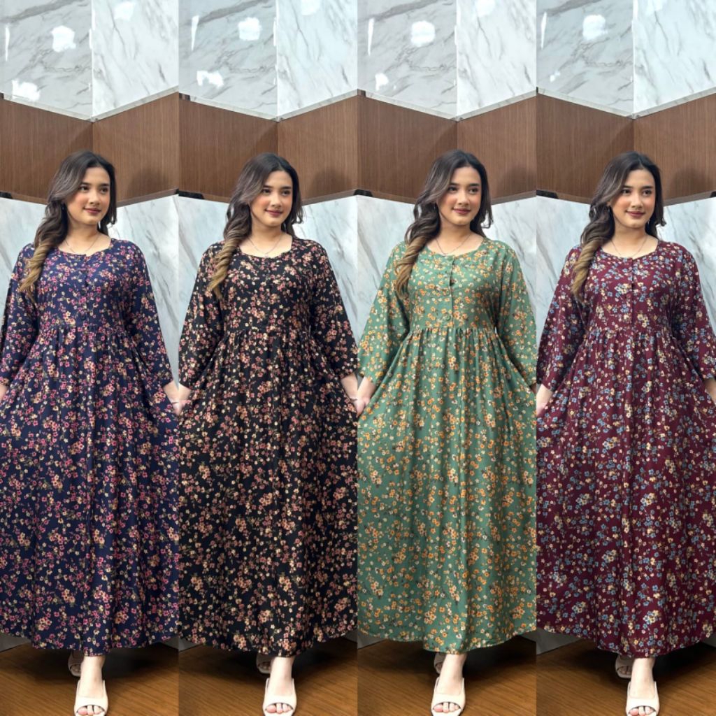DRESS HAWET/ELOIS DRESS/GAMIS RAYON PREMIUM/MIDIDRESS RAYON BUNGA/GAMIS SABRINA/LONGDRESS BAJU TIDUR