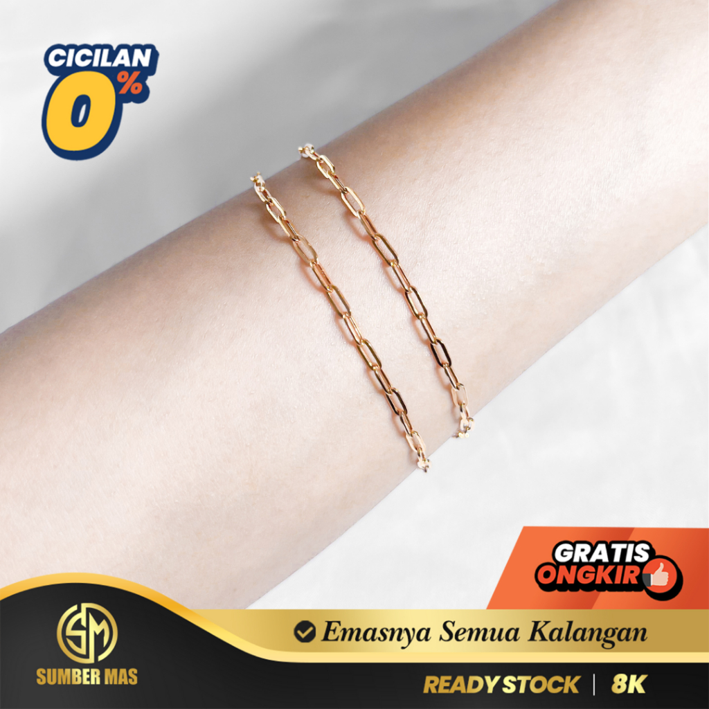 GELANG RANTE EMAS KEKINIAN PAPERCLIP FASHION 8K - SUMBER MAS