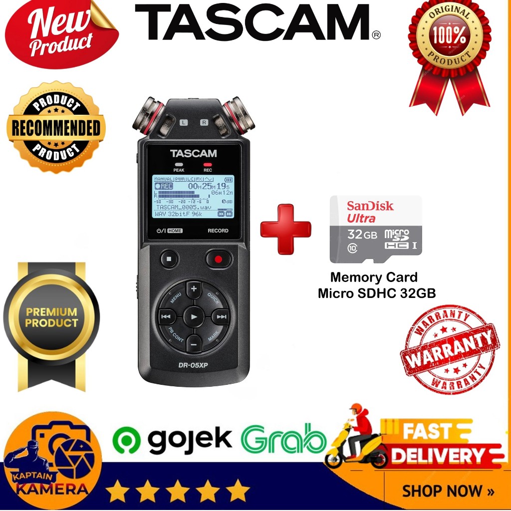 TASCAM DR-05XP 2-Channel 32-Bit Float Portable Audio Recorder + Memory Card Sandisk Ultra Micro SDHC