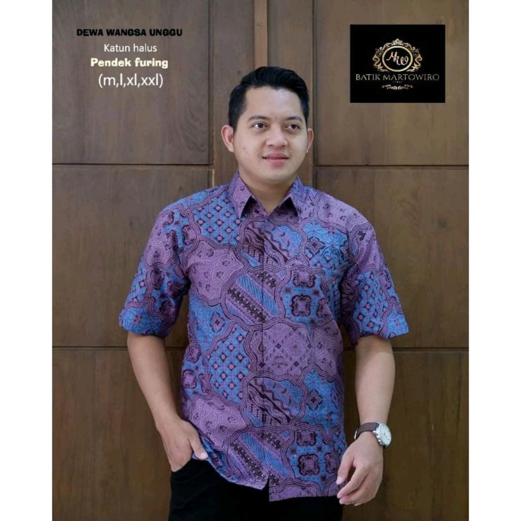 KEMEJA BATIK Pria Lengan Pendek Motif Ratulangi ungu Kemeja Baju Batik Pria Lengan Pendek Premium