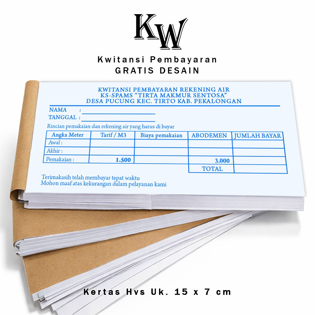 100 lembar kwitansi pembayaran PDAM, LISTRIK, custom UK 15x7 cm