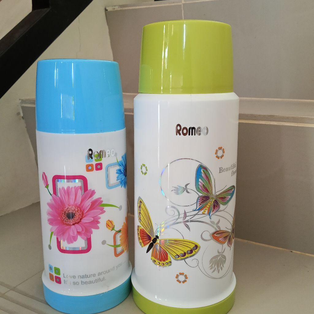 Termos Air Panas & Dingin Romeo Motif Butterfly | Teko Termos Plastik Tutup Gelas 1L