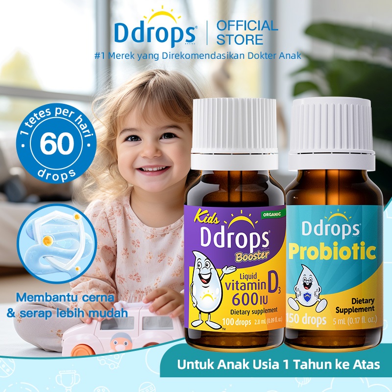 Ddrops Anak Immune Support Kombinasi – Vitamin D3 Cair 600IU + Probiotik Bifidobacterium | Imunitas 