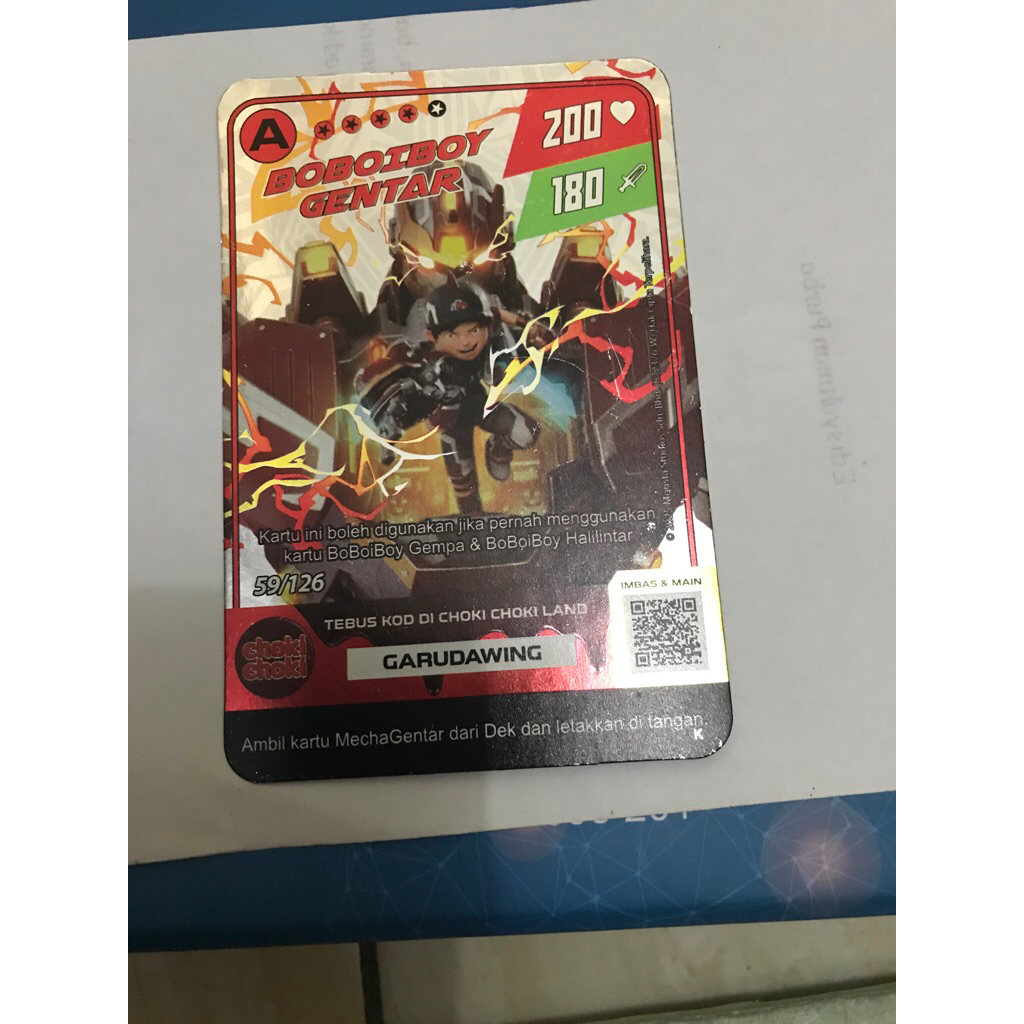 kartu monsta boboiboy gentar