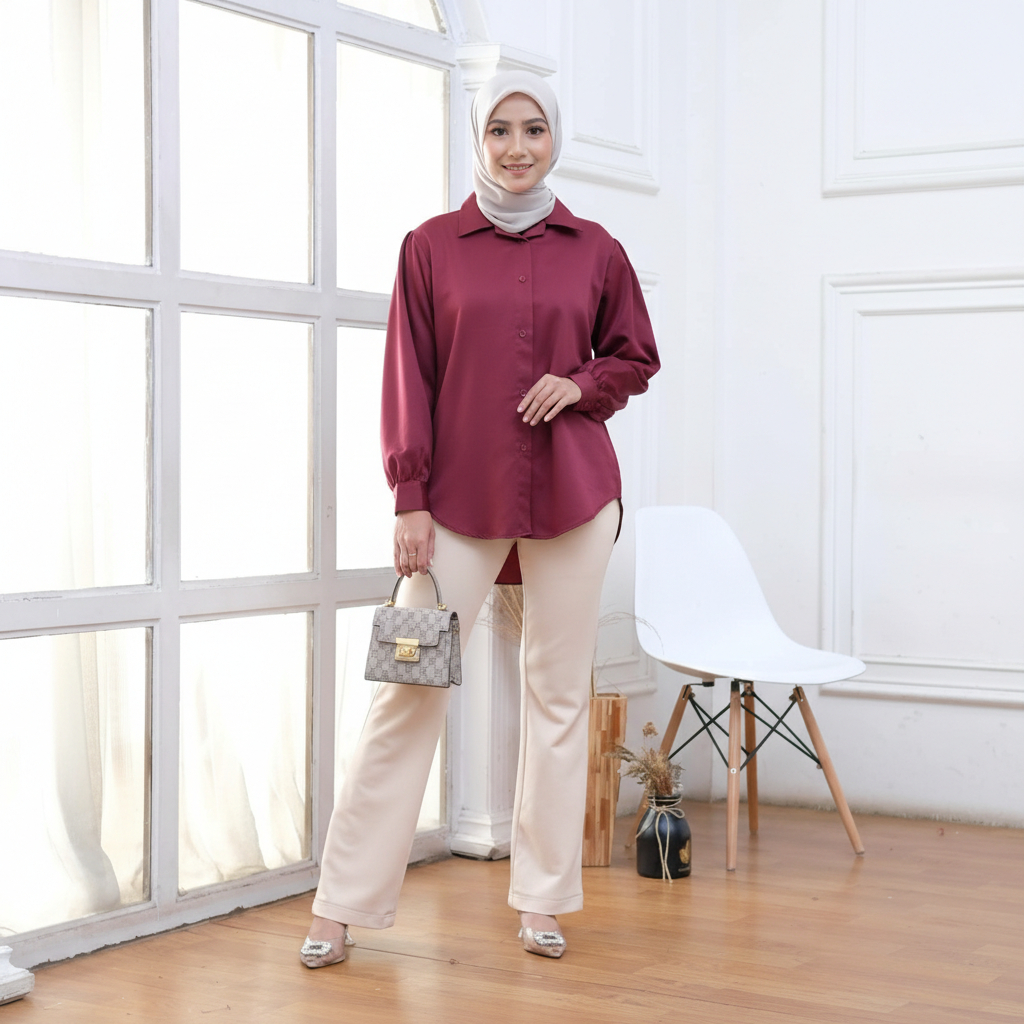 Kemeja Wanita Katun Toyobo Premium Lengan Panjang Polos Jumbo Terbaru