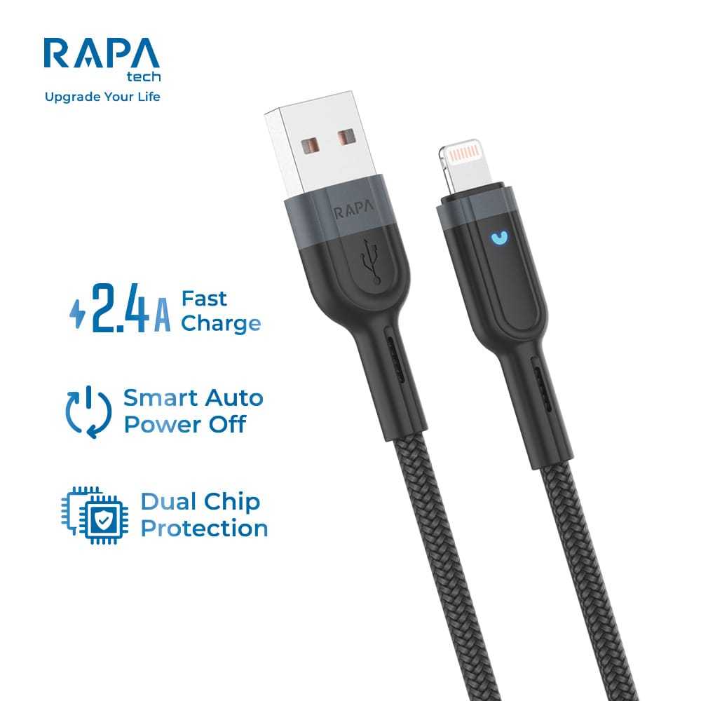 RAPAtech LINE OFF I (USB-A TO LIGHTNING) AUTO POWER OFF 2.4A 100cm DC1102 - GREY
