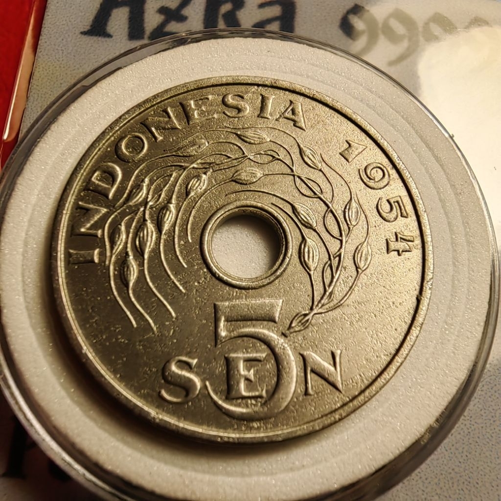 5 sen bolong tahun 1951 1954 asli di kemas pelindung koin