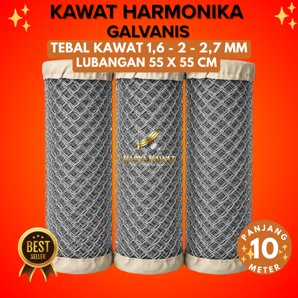 Kawat Harmonika Galvanis Variasi Panjang 10 Meter - Lub. 5.5x5.5cm | Variasi Tebal & Tinggi | Paling