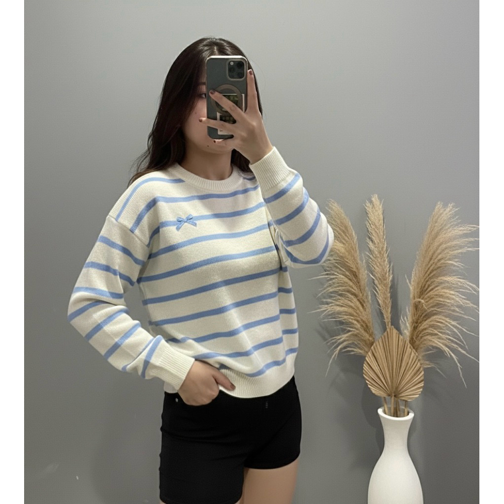 Atasan Rajut Wanita Motif Garis-Garis Selly Vita - Model Terbaru allsize