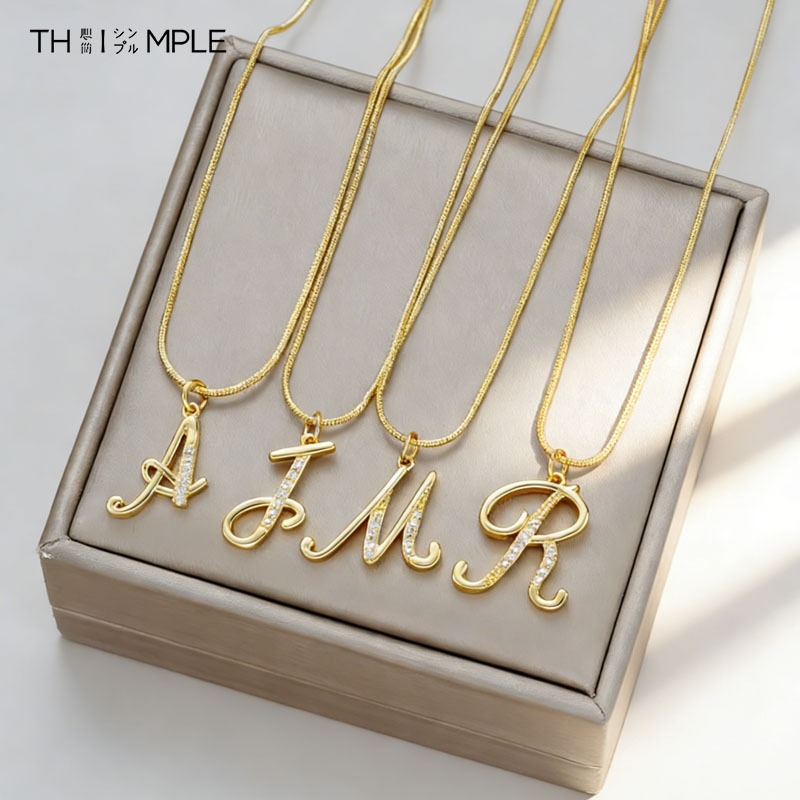 Kalung Rantai Huruf Gold - Kalung Liontin Huruf kalung titanium wanita anti karat asli