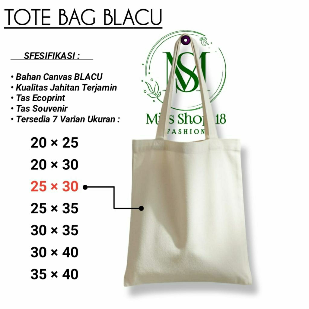 Tote Bag Tas Blacu 25X30 Tas Ecoprint Tas Souvenir
