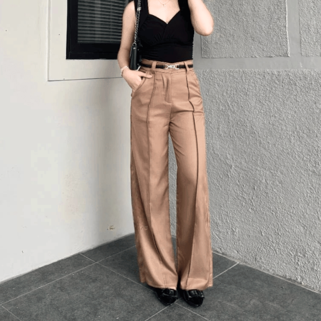 Celana Kulot Highwaist Loose Pants Trousers Wanita Marveil [versi kain TEBAL] Anti Lecek - Celana An