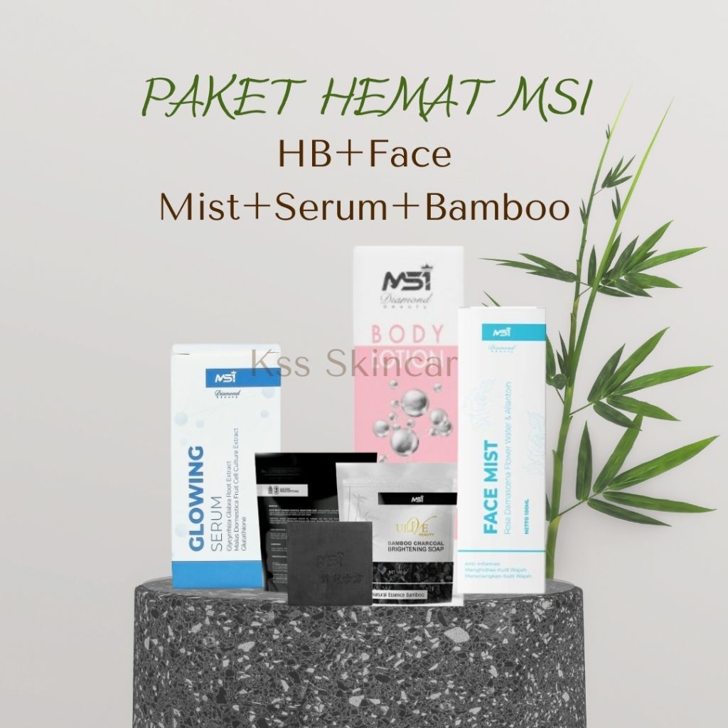 Paket Hemat MSI Diamond Beauty Face Mist + Glowing Serum + Bamboo Charcoal + Body Lotion