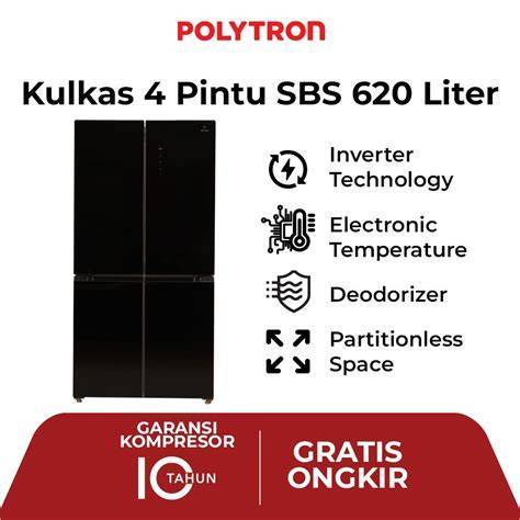 Kulkas POLYTRON 4 Pintu 620 Liter PRS 561X Side By Side JUMBO