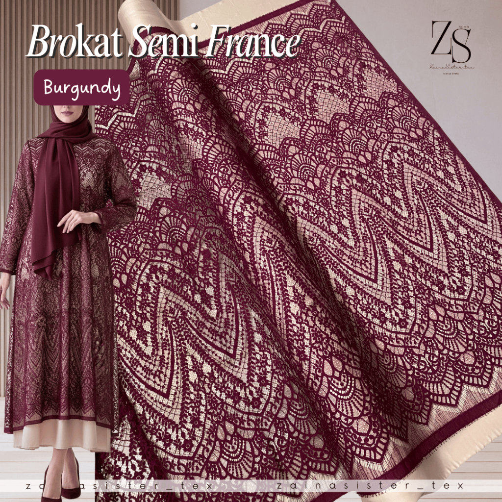 2,5 Meter Kain Brokat Lace Semi France Premium | Lace Semi Prancis Semi France Panel Mewah Warna Bur