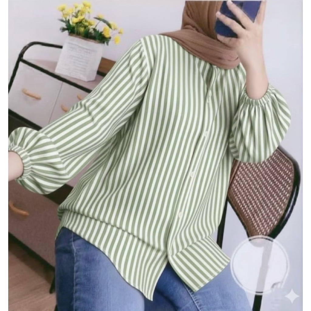 kemeja wanita rayon motif salur / Daily top rayon