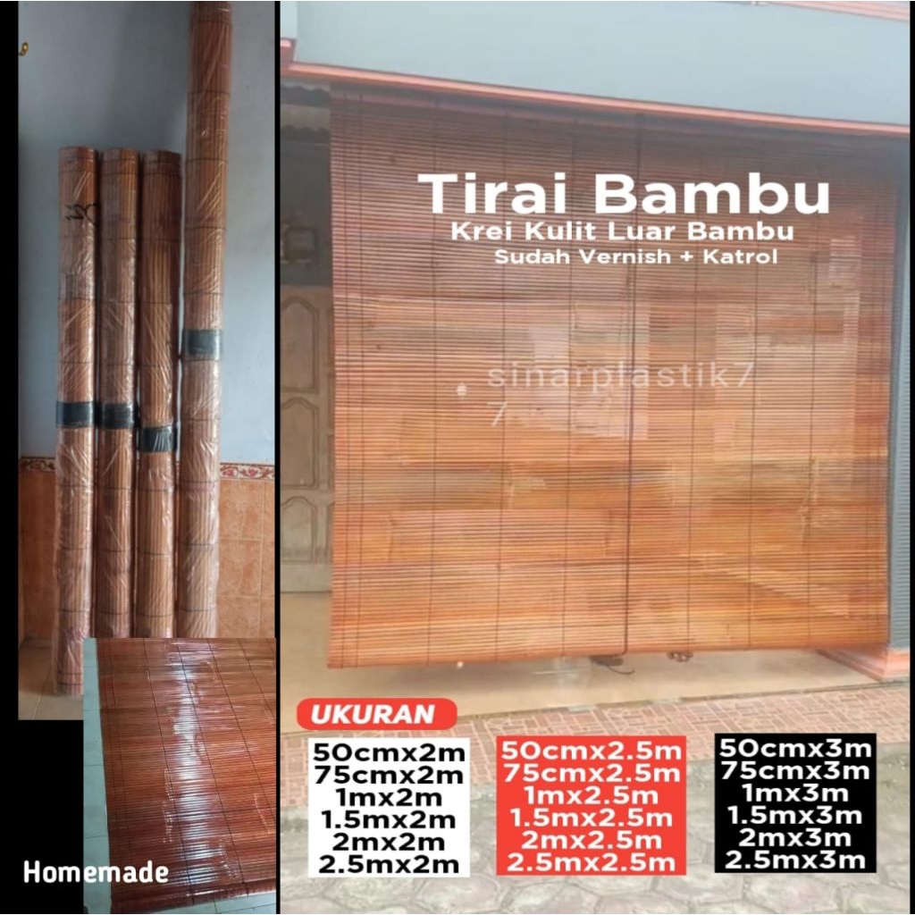 Tirai Kulit Bambu sudah vernish+tali+katrol / Kre Kerei Kerey Penyekat Sketsel Pembatas Ruangan Lapi