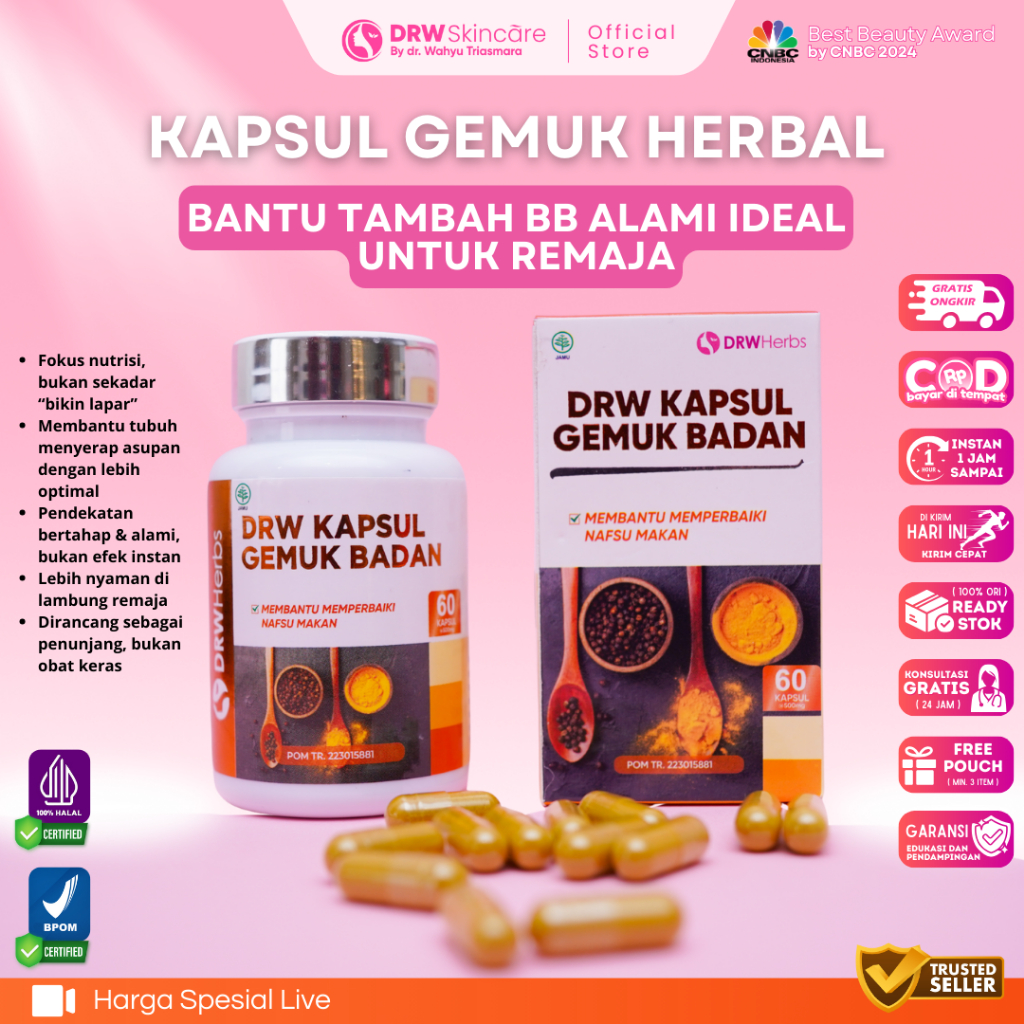 DRW skincare Kapsul Gemuk Badan Kurus DRW Vitamin Penambah Berat Badan Remaja Herbal Vitamin Penamba