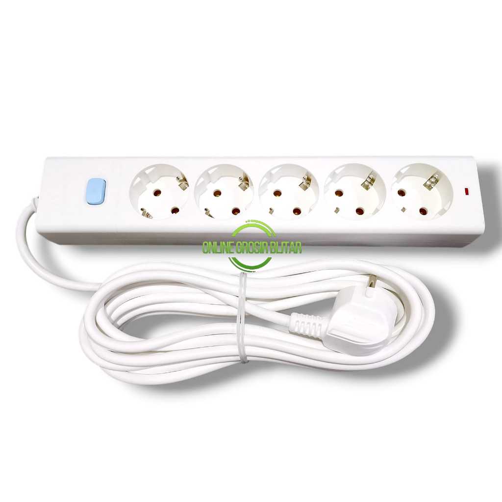 Gongniu Terminal Stop Kontak 5 Lubang 5 Meter + Switch Warna Putih