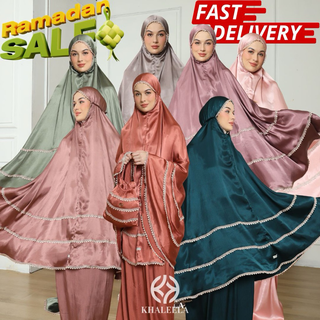 Khaleela - RAUDHA Triple Lace Prayer Set | Mukena Shimmer Premium Crinkle Silk