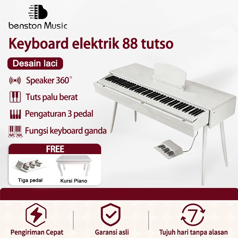 Benston Music- Piano digital dengan meja laci, Keyboard elektrik 88 tuts tipe laci kayu solid rumah/