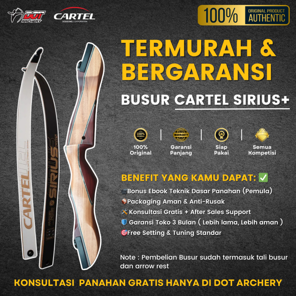 Paket Busur Panahan | Bowset Cartel Sirius Plus Original Full Set |  Standar Latihan & Pemula