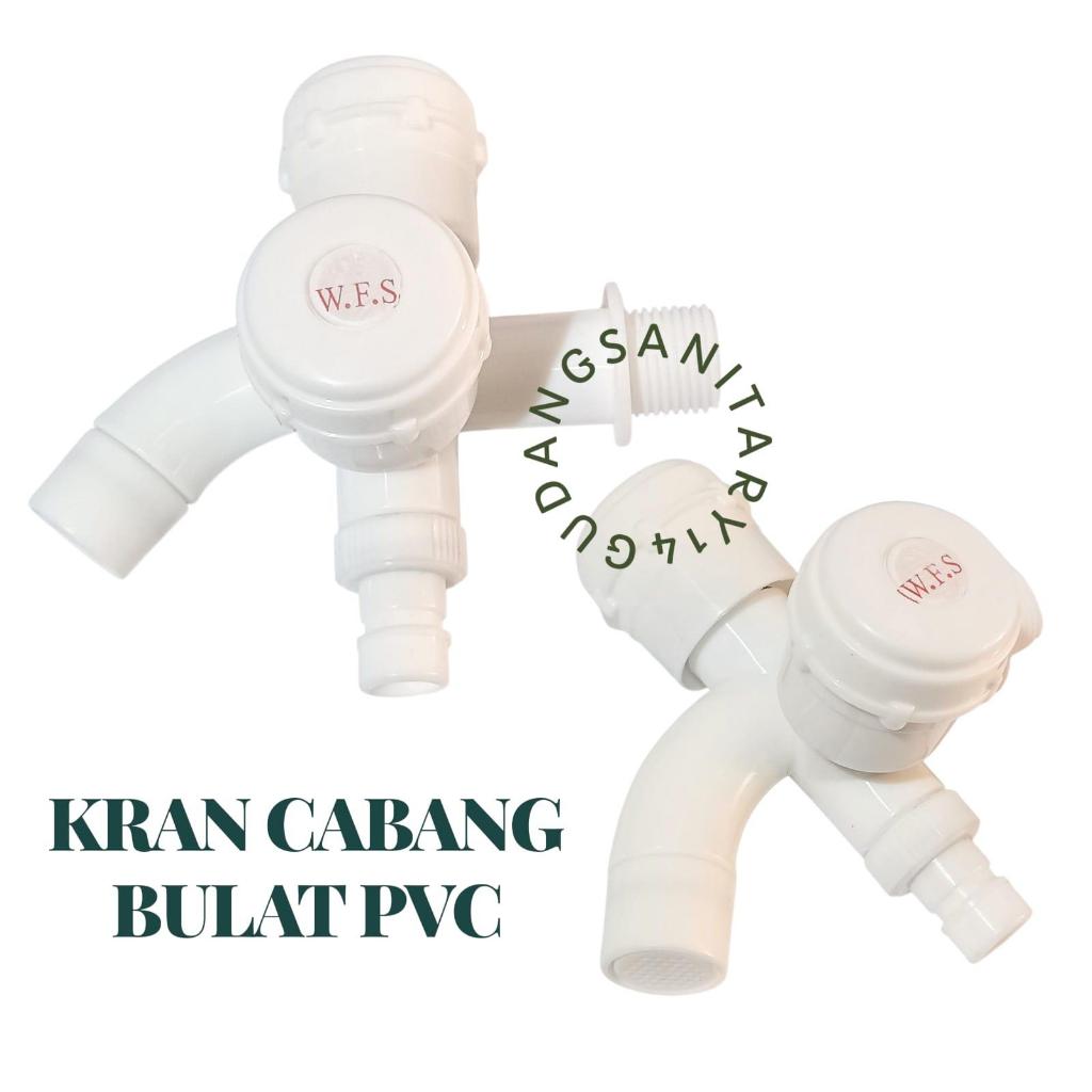 Kran Cabang Bulat PVC Putih Kran Air Double Shower Mesin Cuci Plastik Murah