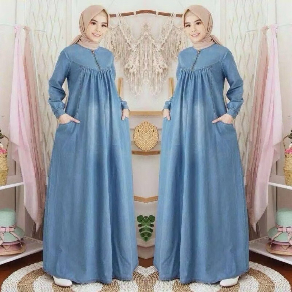 Gamis Jeans Ambi Dress Terbaru Trendy Gamis Lebaran Baju Gamis Muslim 2026