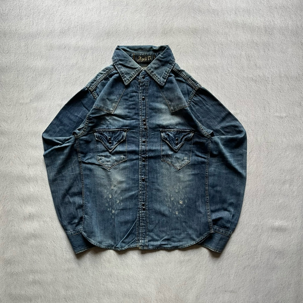 APRIL77 DISTRESSED DENIM SHIRT (JAPAN) (RARE ITEM)