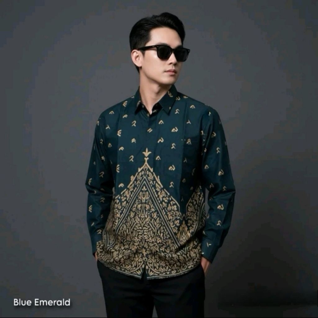 MAKASSAR BLUE EMERALD kemeja batik pria lengan panjang katun prima premium lapis furing hero