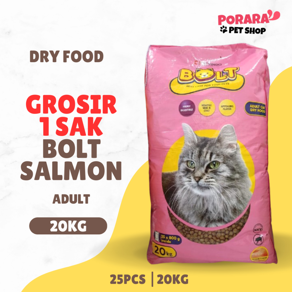 GROSIR 1 SAK 20kg 25pcs Bolt Salmon Pink 800gr Adult | Pakan Makanan Kucing Dewasa Murah Dry Food Bo