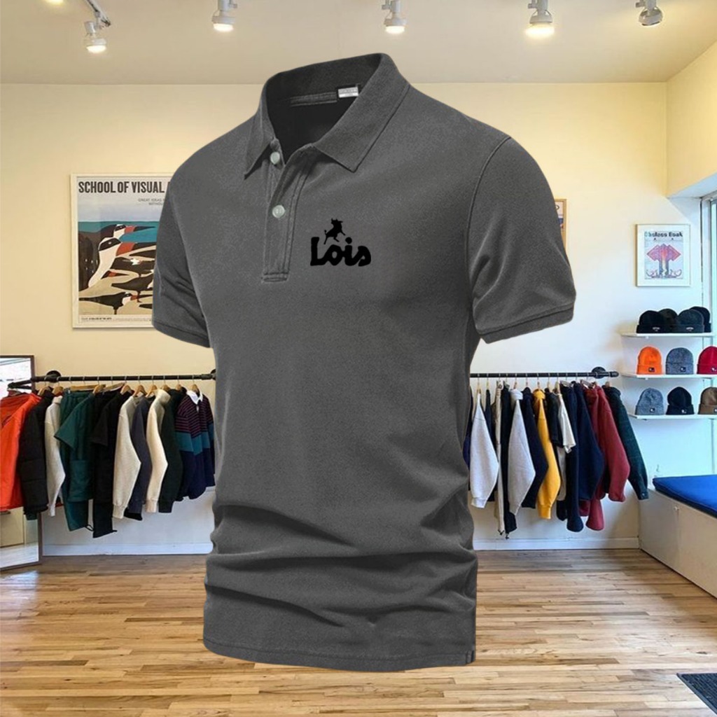 COD T-Shirt Polo Kerah Lois Text Hitam Kaos Kerah Unisex