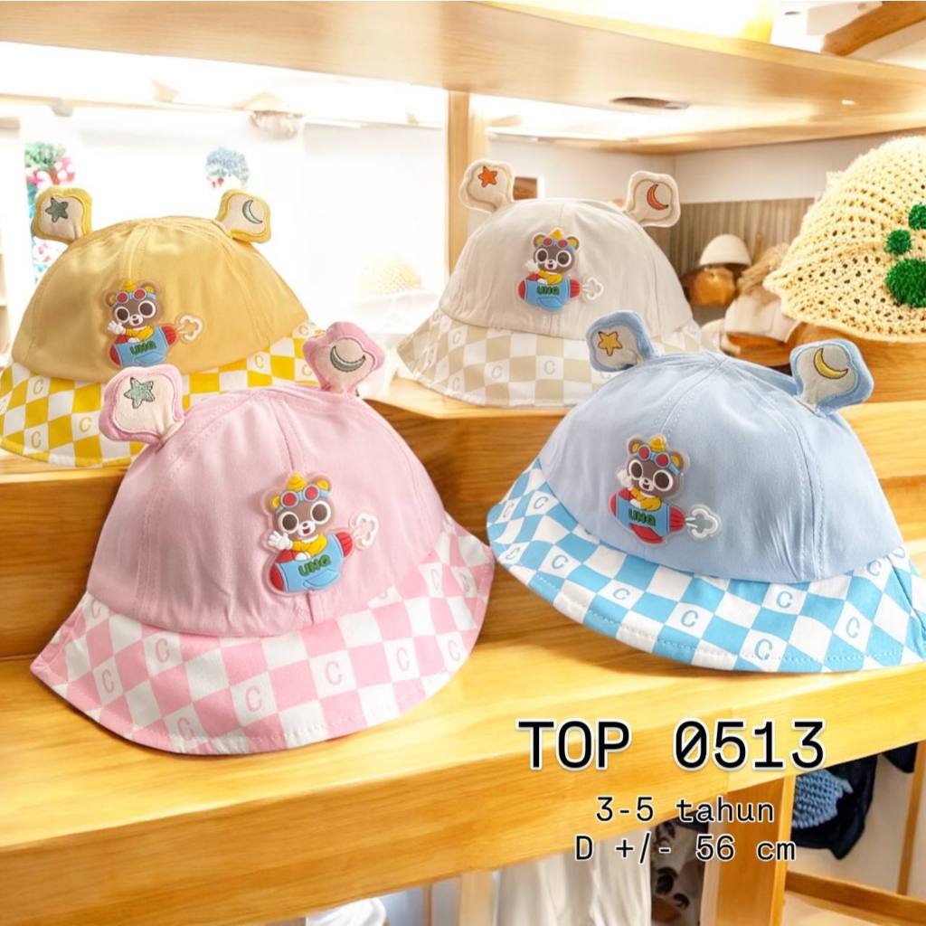 TOP 0513 - TOPI BUKET IMPORT ANAK 1-3 TAHUN UNQ PILOT BAHAN KAIN