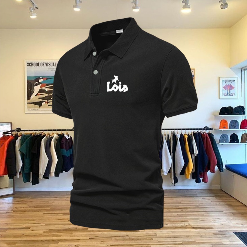 COD T-Shirt Polo Kerah Lois Text Putih Kaos Kerah Unisex