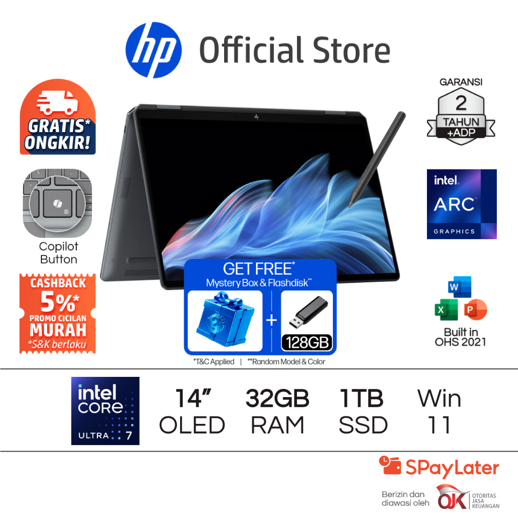 Laptop HP Spectre x360 2 in 1 - Omnibook Ultra Flip 14 [NEW] Intel Core Ultra 7 Arc 32GB RAM 1TB Tou